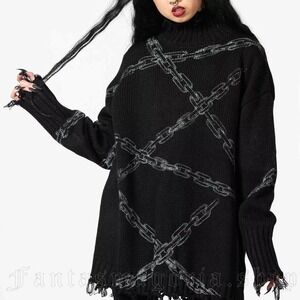 Killstar chained knit sweater turtle neck frayed hem size m